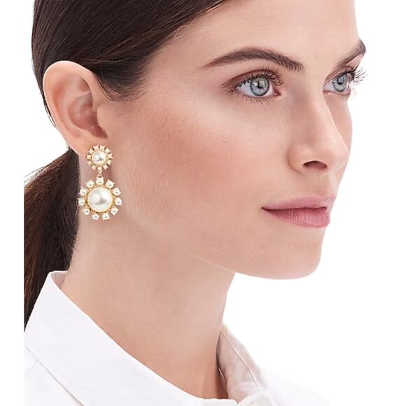 NWT J. Crew Gold Pearl Drop Elegant Earrings - Picture 2 of 6